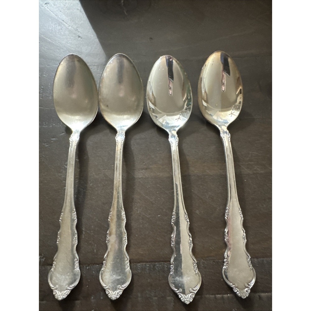 Reed & Barton Silver Plate DRESDEN ROSE Set of 4 TEASPOONS‎ 6" Silverplate